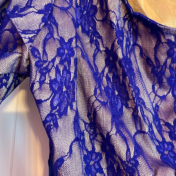 HOST PICK❣️New Blue Mesh Overlay One Shoulder Evening Dress Gown Sz XXL 14/16 - Picture 5 of 8